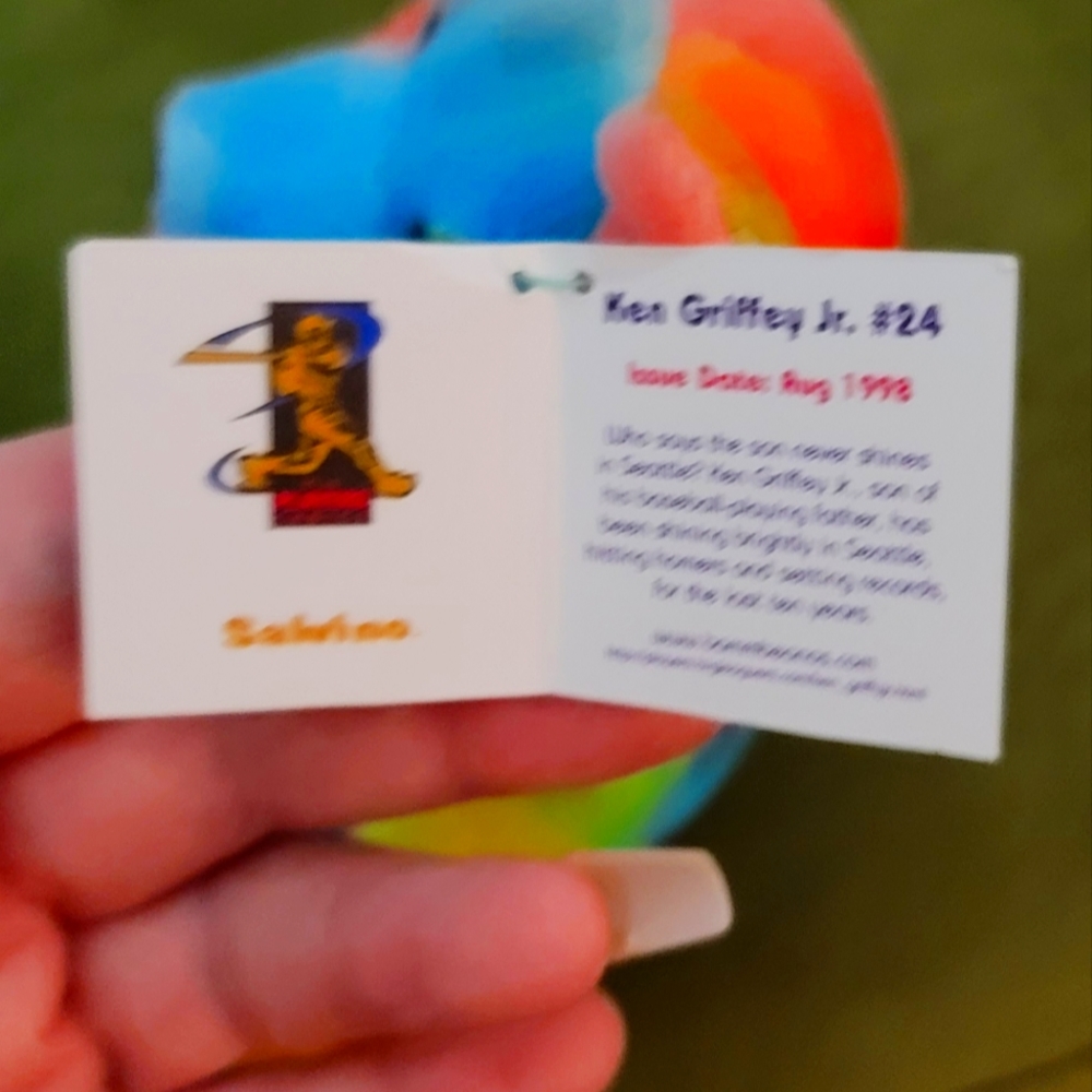 Bamm Beanos Vtg Collectible Ken Griffey Jr. Rainbow Tie Dye Bear #24 1998 9" NW - Picture 4 of 9